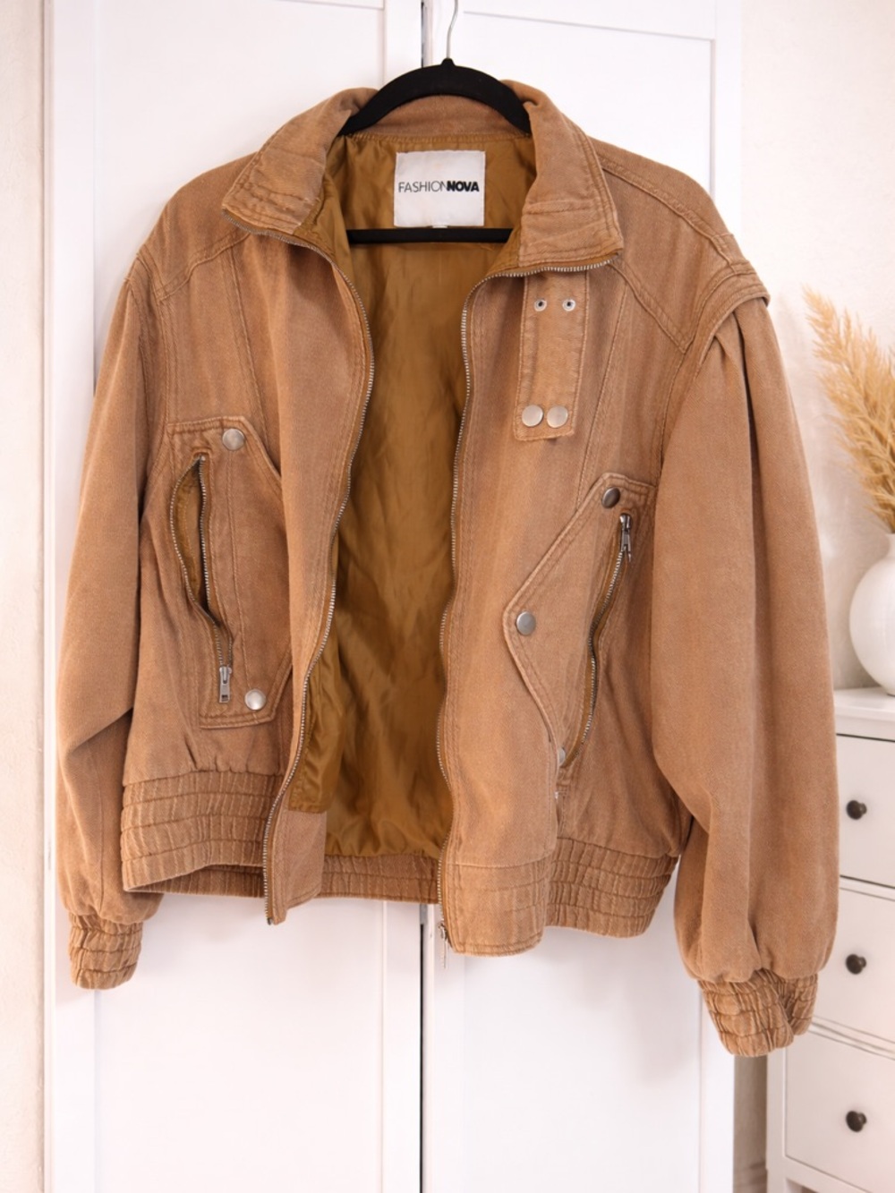 Fashion Nova Camel Zip Bomber Jacket